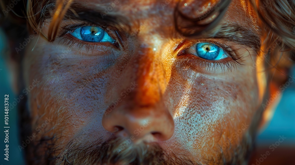 Close Up Portrait of a Man with Intense Blue Eyes Close Up Portrait of a Man with Intense Blue Eyes