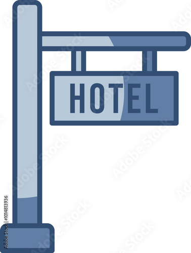 Hotel signboard vector icon transparent background. replaceable blue color design