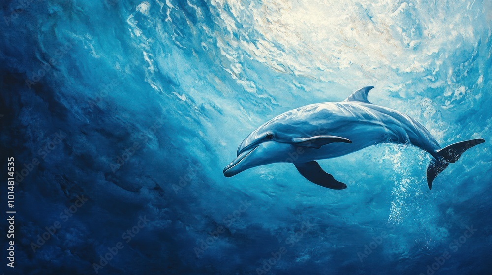 Naklejka premium Dolphin Leaping Through Ocean Depths