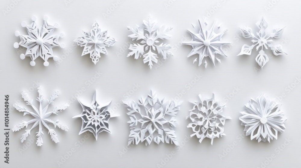 Handmade paper snowflakes made for Christmas decoration on white background Handmade paper snowflakes made for Christmas decoration on white background