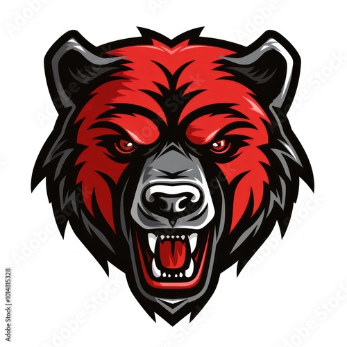 Wallpaper Mural Roaring Bear on White Background. Black and Red colors Torontodigital.ca