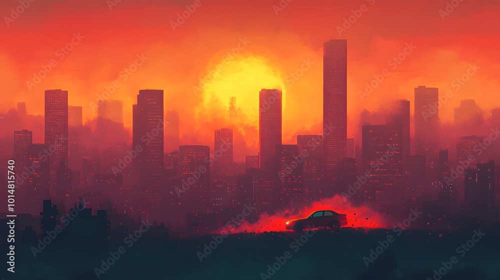 Fototapeta premium Visual representation of car pollution with contrasting clean and polluted air zones