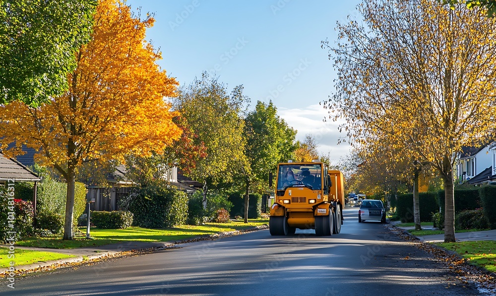 Obraz premium Yellow Utility Truck on a Fall Road