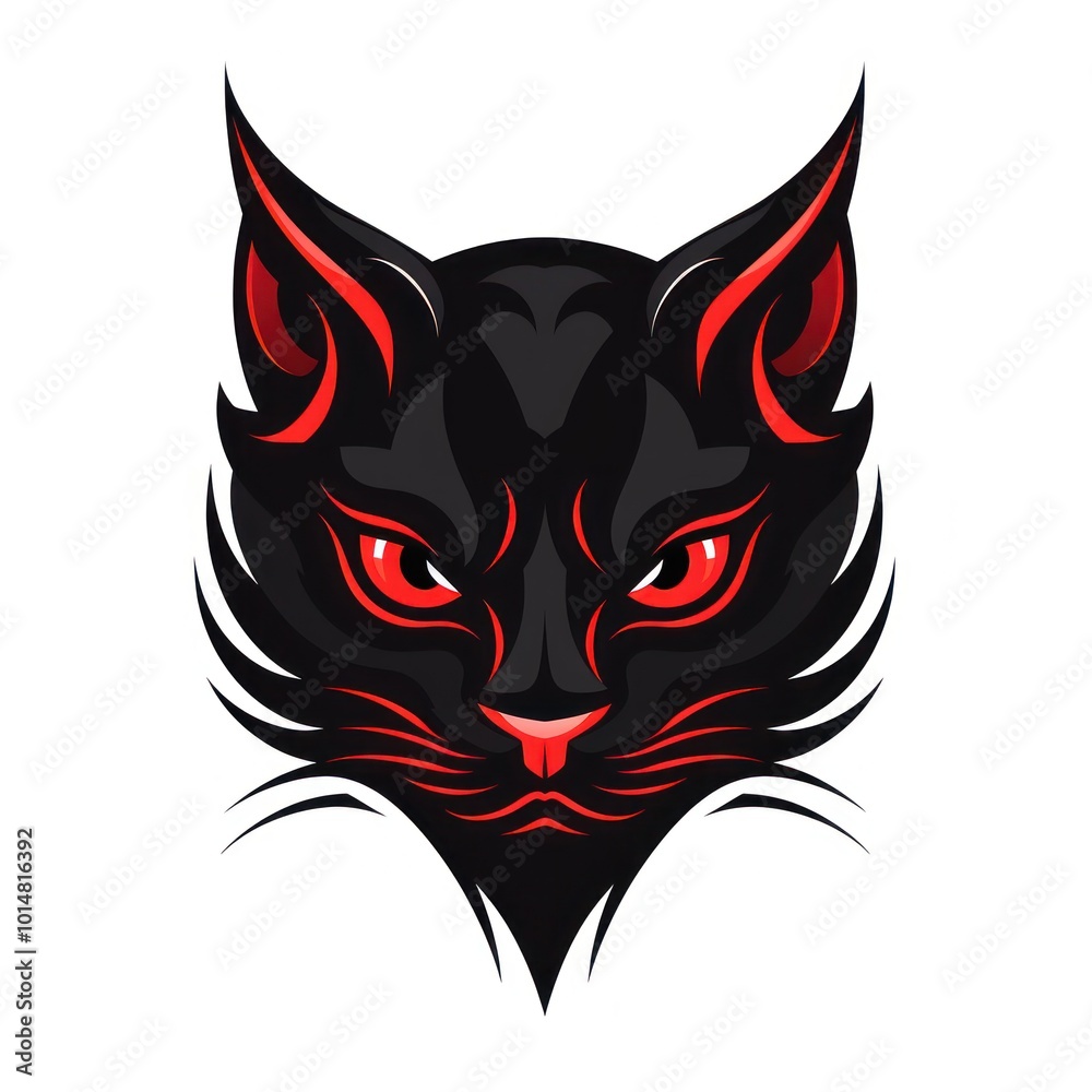Cat on White Background. Black and Red colors Cat on White Background. Black and Red colors