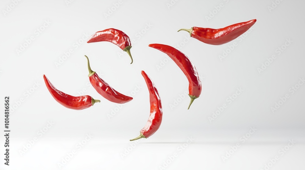 Falling group chili pepper isolated on white background. Falling group chili pepper isolated on white background.