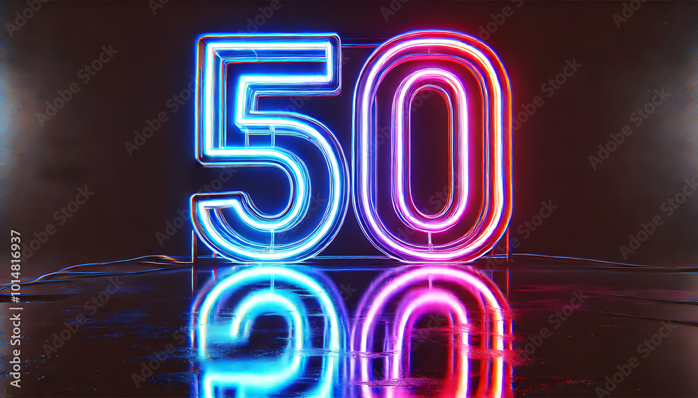 ネオン光エフェクトと数字の50テキスト ネオン光エフェクトと数字の50テキスト