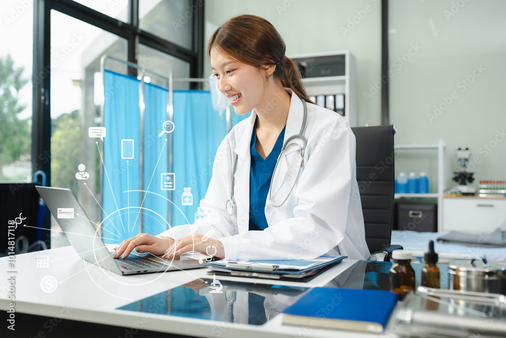 Medicine doctor hand working with modern digital tablet computer interface as medical network concept. Medicine doctor hand working with modern digital tablet computer interface as medical network concept.