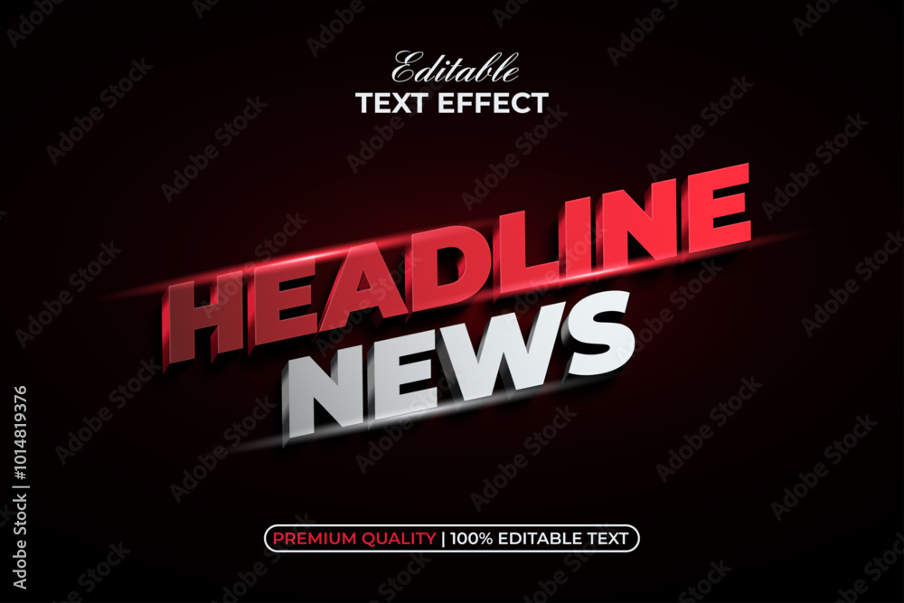 Obraz premium Headline News Text Effect 3D Modern Style. Editable Text Effect.