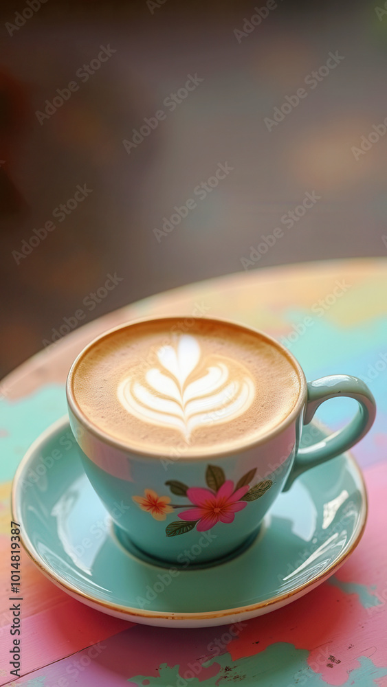 Fototapeta premium Beautiful coffee with latte art and copy space