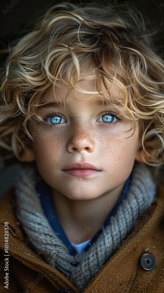 Portrait of a Young Boy with Blue Eyes and Curly Blonde Hair Portrait of a Young Boy with Blue Eyes and Curly Blonde Hair