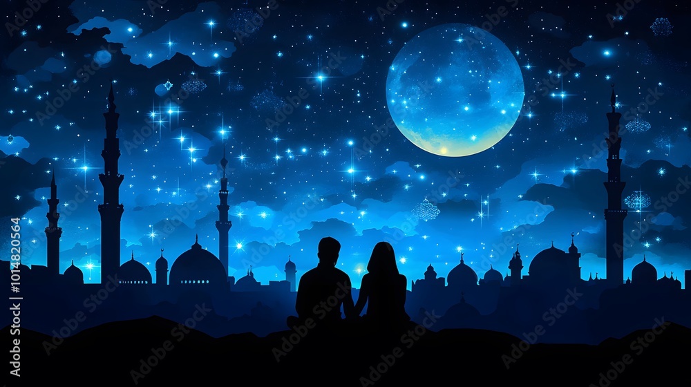 Night view mosque wallpaper with glowing lights and starry skies for a spiritual feel Night view mosque wallpaper with glowing lights and starry skies for a spiritual feel