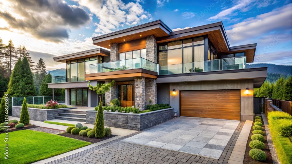 Obraz premium Fragment of a modern house with stunning outdoor landscape in Vancouver, Canada , Vancouver, Canada, modern, house