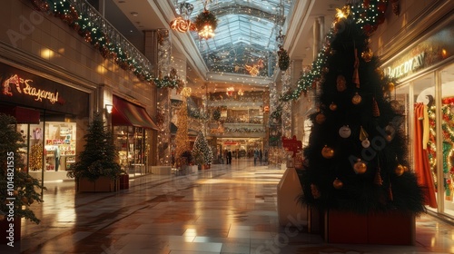 seasonally decorated shopping mall