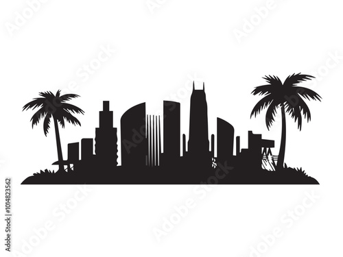 Dubai skyline silhouette with iconic buildings and landmarks in monochrome.