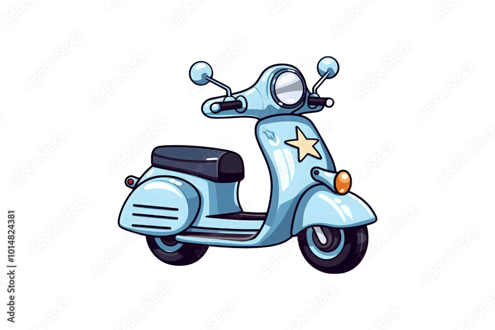 Blue scooter with a black seat on a white background. Suitable for travel, transportation, urban lifestyle, and eco friendly concepts in design projects. Generative AI Blue scooter with a black seat on a white background. Suitable for travel, transportation, urban lifestyle, and eco friendly concepts in design projects. Generative AI