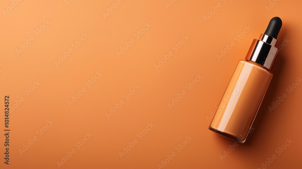 Elegant Bottle of Cosmetic Foundation on Orange Background