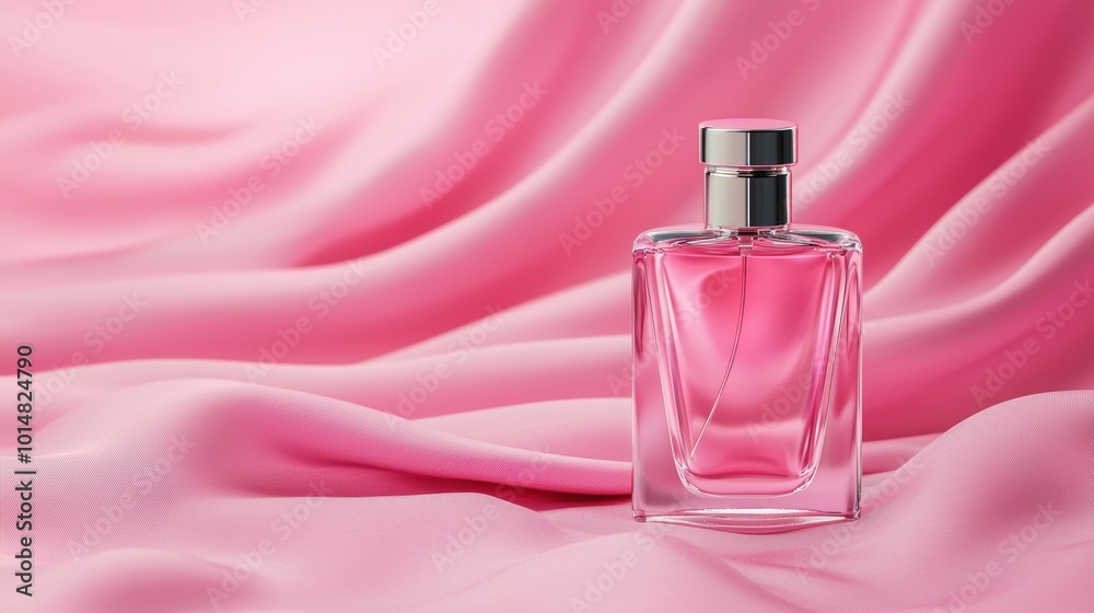 Elegant Pink Perfume Bottle on Silk Fabric Elegant Pink Perfume Bottle on Silk Fabric