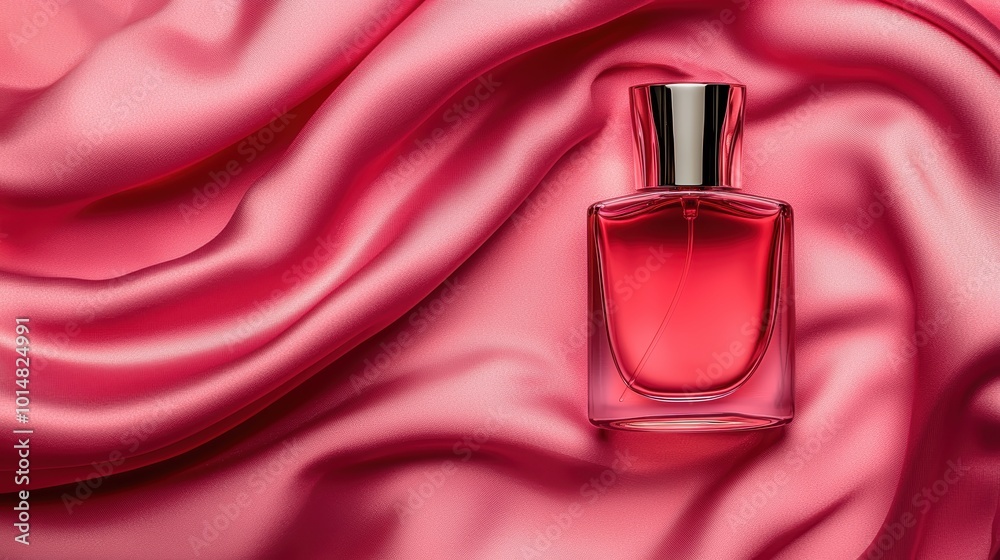 Elegant Pink Perfume Bottle on Silk Fabric Elegant Pink Perfume Bottle on Silk Fabric