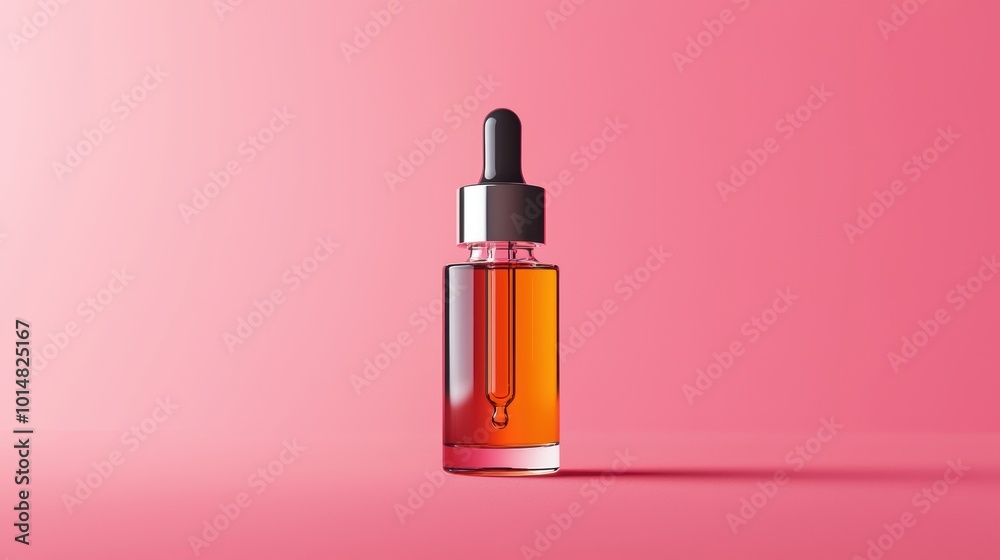 Elegant Serum Dropper Bottle on Pink Background Elegant Serum Dropper Bottle on Pink Background