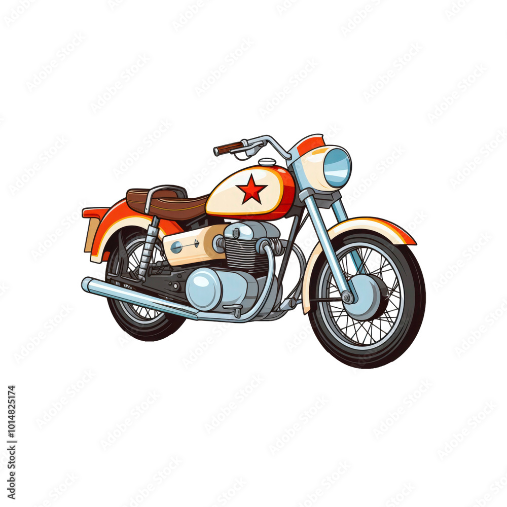 Motorcycle with chrome accents and a black seat. Suitable for showing off vintage motorcycles and motorbike themed designs. Generative AI