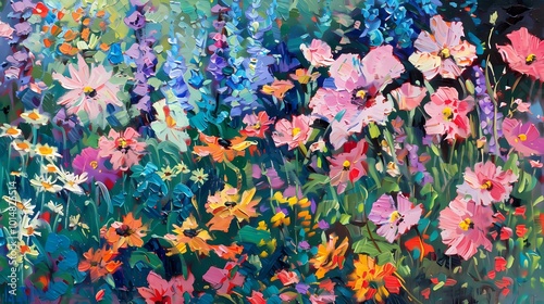 Spring garden oil painting poster background