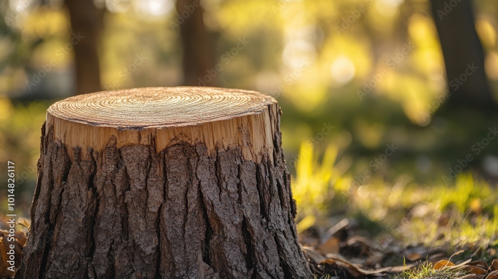 A brown tree stump with detailed rings, capturing the fine textures and natural patterns in soft light A brown tree stump with detailed rings, capturing the fine textures and natural patterns in soft light