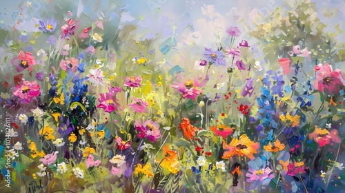 Spring garden oil painting poster background