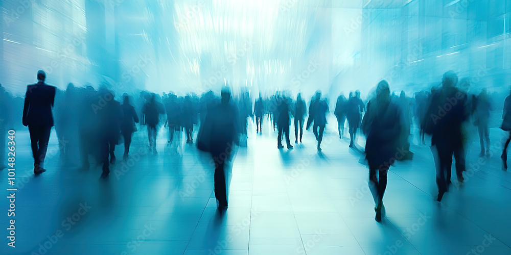 A blurry image of a crowded city street with people walking A blurry image of a crowded city street with people walking