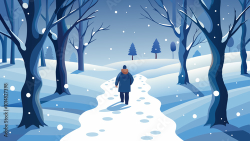Person Walking Alone in Deep Snow. Perfect for: Christmas, Winter Solstice, Remote winter locations