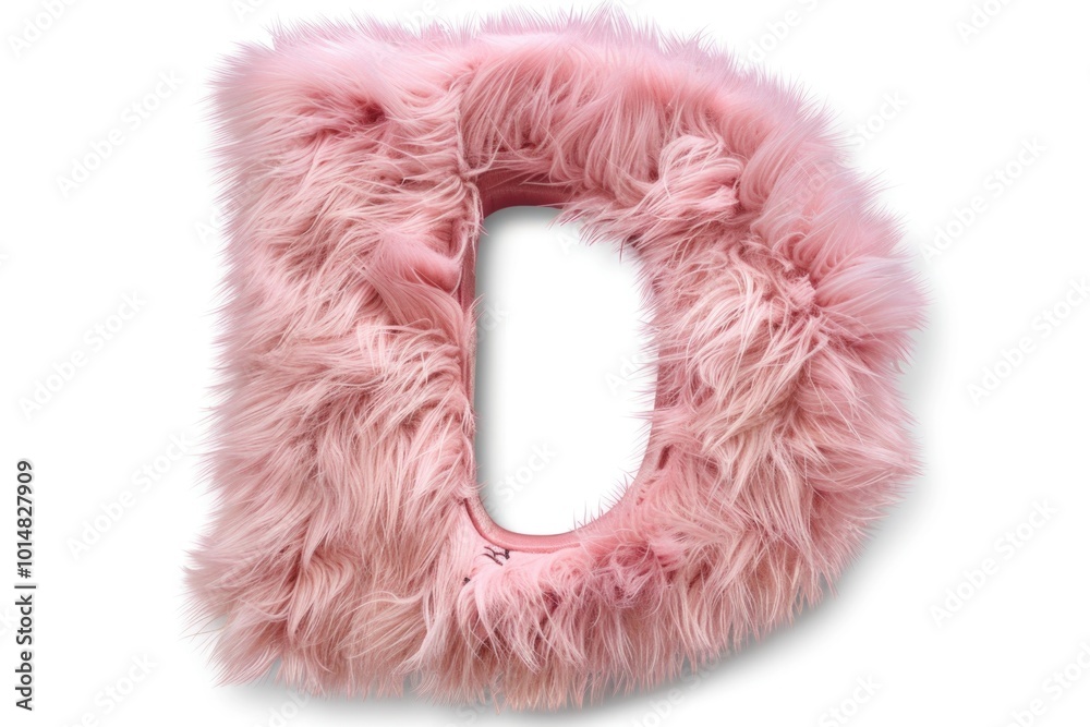A pink furry letter D isolated on white background A pink furry letter D isolated on white background