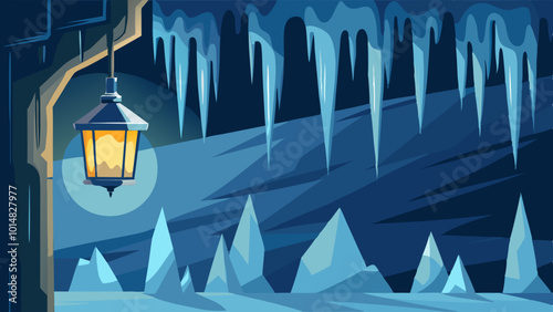 Faint Lantern Light Shining Through Icicles. Perfect for: Christmas, New Year's Eve, Winter Solstice, Northern regions, Snowy forests