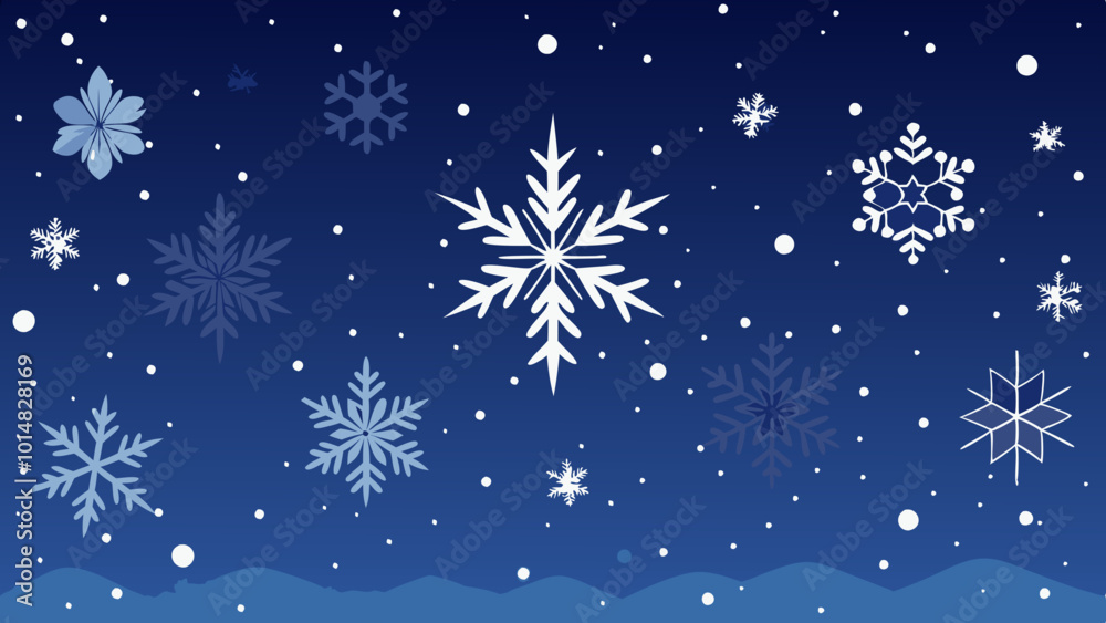 Countless Snowflakes Dancing in Night Sky. Perfect for: Christmas, Winter Solstice, Winter, Northern regions, Snowy nights