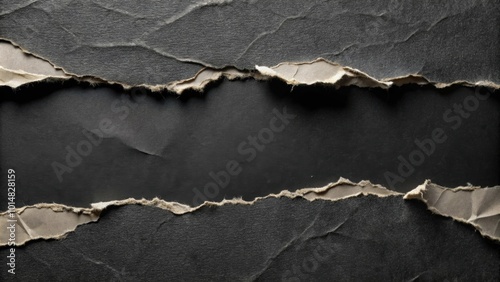 Rough abstract pattern of rips and cracks in black paper, grunge, scratched, dark, backgrounds, textures, abstract, torn photo