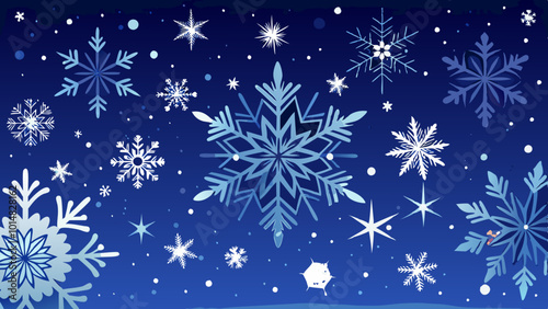 Countless Snowflakes Dancing in Night Sky. Perfect for: Christmas, Winter Solstice, Winter, Northern regions, Snowy nights