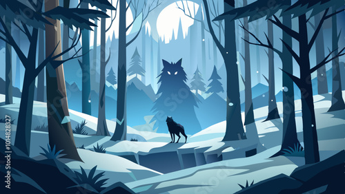 Lone Wolf in a Frozen Forest. Perfect for: Winter, Winter Solstice, Rural areas, Wilderness