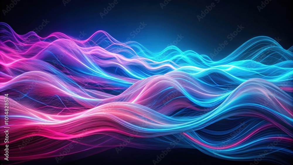 Abstract blue and pink waves with chaotic spots and lines on a dark background, abstract, waves, blue, pink, chaotic, spots Abstract blue and pink waves with chaotic spots and lines on a dark background, abstract, waves, blue, pink, chaotic, spots