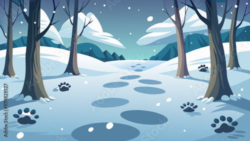 Faint Animal Tracks in Fresh Snow. Perfect for: Winter, Winter Solstice, Snowy forests, Wilderness