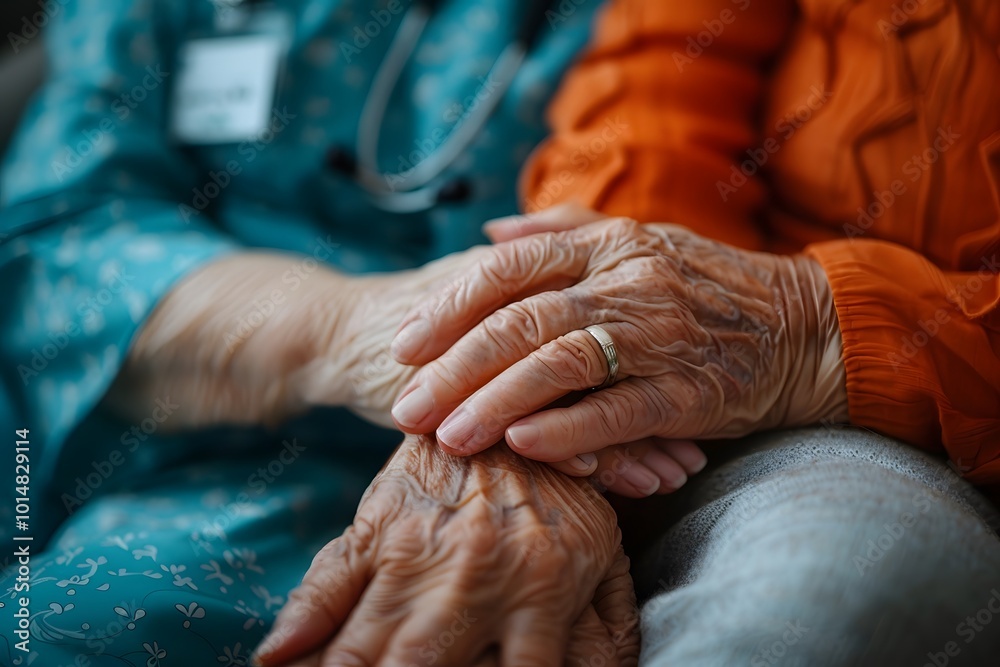 Fototapeta premium Gentle Touch Senior Couple Hands Intertwined Close Up