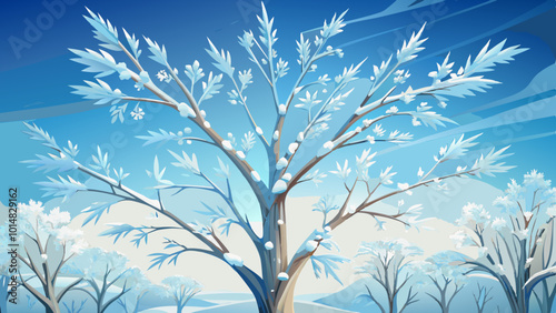 Sparkling Ice Flowers on Tree Branches. Perfect for: Winter Solstice, Christmas, Nature Reserves, Frozen Forests