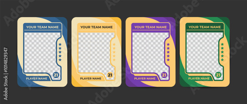 Set of trading frames for game sports card template, Four customizable sports player card templates