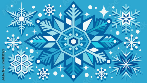 Intricate Snowflakes and Ice Crystals in Winter Design. Perfect for: Winter Solstice, Christmas, Holiday Decorations, Winter Festivals