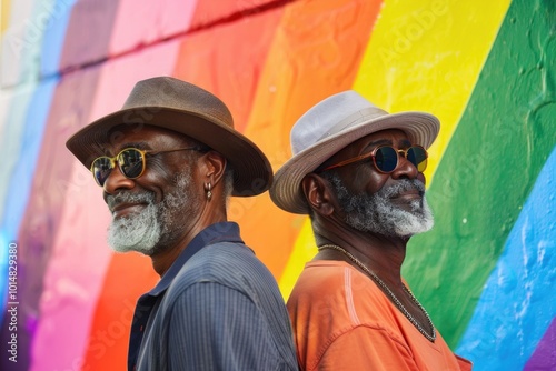 Two men standing side by side, possibly friends or colleagues photo