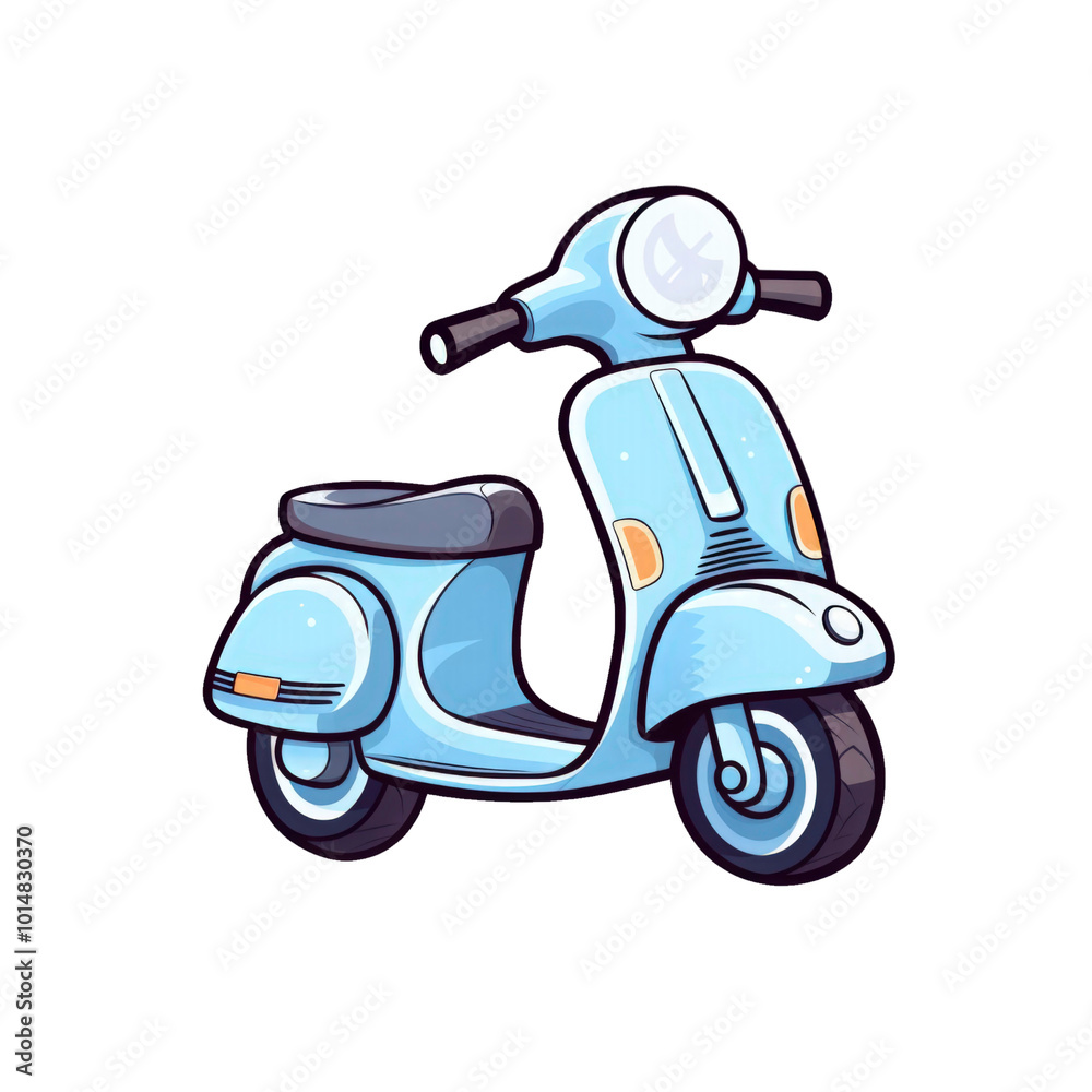 Blue scooter with a black seat on a white background. Suitable for travel, transportation, urban lifestyle, and eco friendly concepts in design projects. Generative AI Blue scooter with a black seat on a white background. Suitable for travel, transportation, urban lifestyle, and eco friendly concepts in design projects. Generative AI