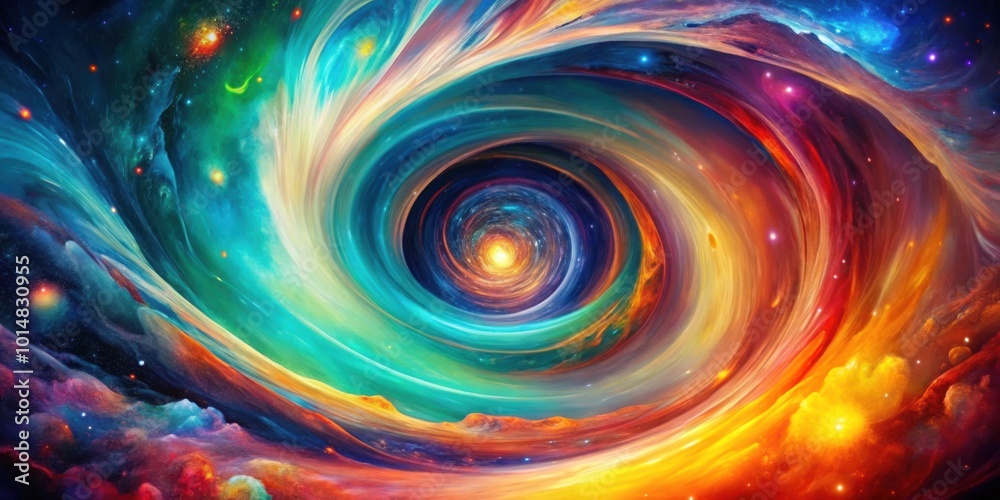 Obraz premium Futuristic abstract art of a cosmic vortex swirling with vibrant colors and shapes, Futuristic, Abstract, Art, Cosmic, Vortex