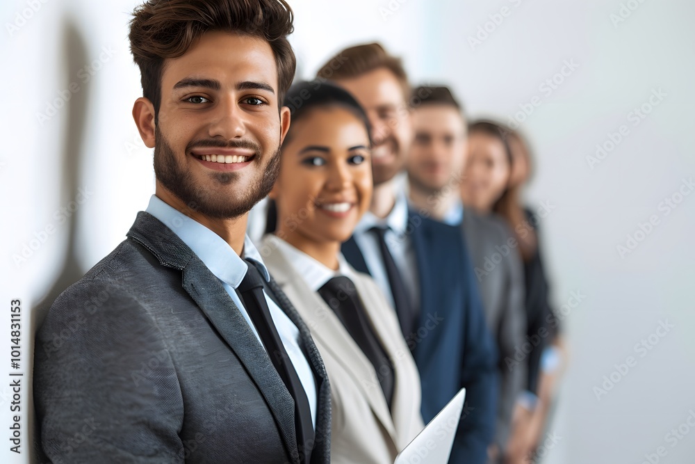 Happy Business Team Standing Together in Line Happy Business Team Standing Together in Line