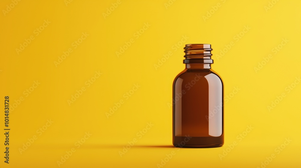 Brown Glass Bottle Mockup on Yellow Background Brown Glass Bottle Mockup on Yellow Background