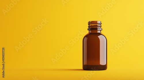 Brown Glass Bottle Mockup on Yellow Background