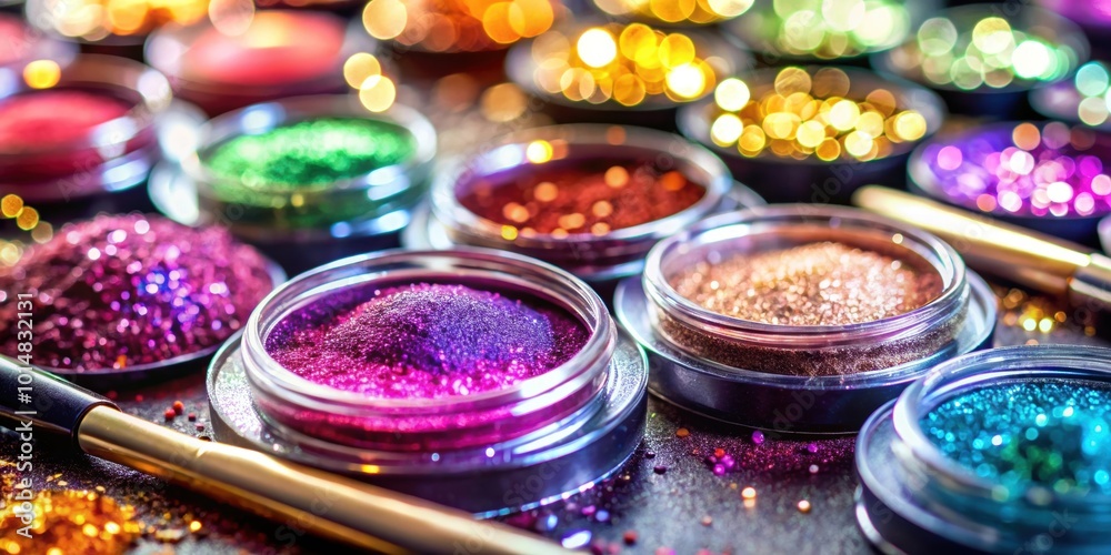 Cosmetics glitter and makeup shadows with selective focus, glitter, makeup, cosmetics, beauty, shadows
