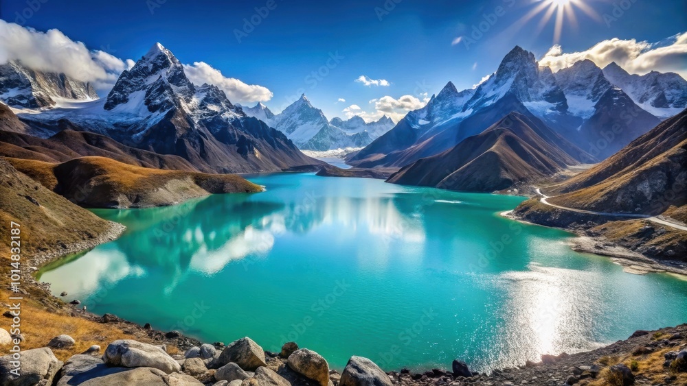 Breathtaking view of Sacred Lake and peaks near Gokyo in the Himalayas, sacred, lake, peaks, Gokyo, Himalayas, serene Breathtaking view of Sacred Lake and peaks near Gokyo in the Himalayas, sacred, lake, peaks, Gokyo, Himalayas, serene