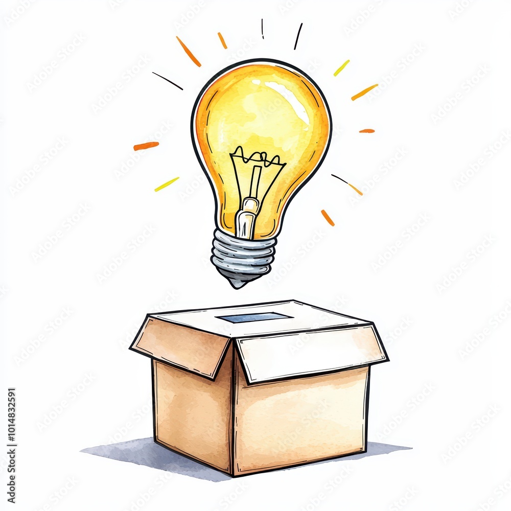 An illustration of a light bulb hovering above an open box, symbolizing creativity and innovation. Perfect for concepts of ideas and solutions. An illustration of a light bulb hovering above an open box, symbolizing creativity and innovation. Perfect for concepts of ideas and solutions.
